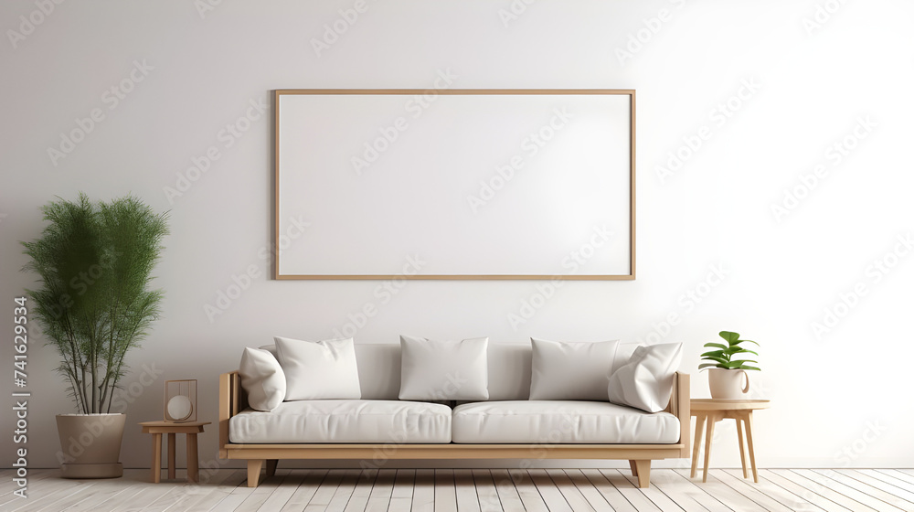 Sticker modern living room with sofa and frames