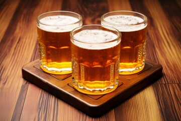 On Wooden Grounds, Beer Glasses Await, Inviting a Moment of Refreshing Enjoyment