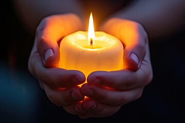 a person holding a candle at a moment of reminiscence or reflection, symbolizing the emotional and symbolic power of candle light.