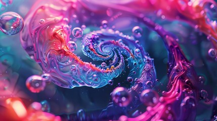 Psychedelic abstract background featuring spirals and fractals in saturated colors - obrazy, fototapety, plakaty