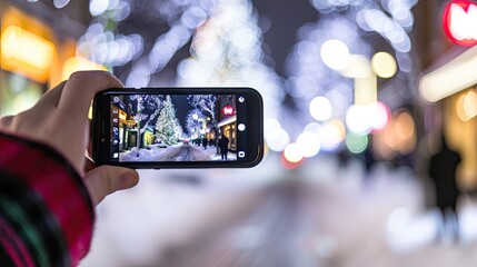 phone in the night city - obrazy, fototapety, plakaty