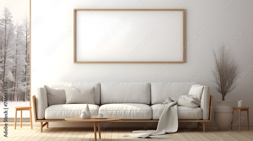 Sticker modern living room with white sofa and frames