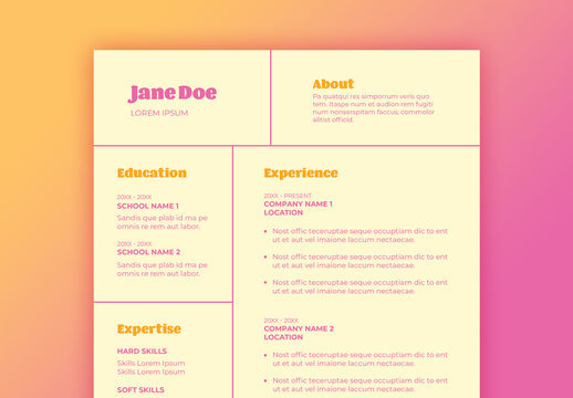 Resume with Pink and Orange Accents