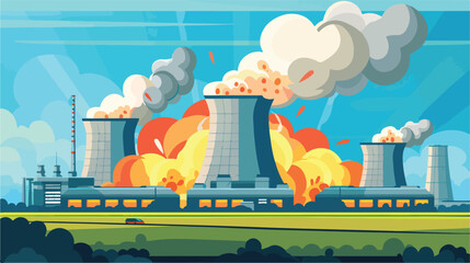 Nuclear power plant explosion vector flat isolate