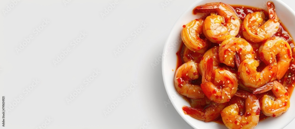 Leinwandbilder korean style pickled shrimps saewoo jang marinate raw shrimps with chili garlic and soy sauce. with 