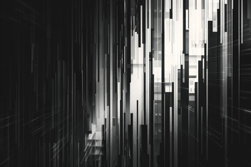 Abstract monochrome glitch art, parallel light rays