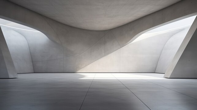 Abstact exterior with concrete floor and 3d futuristic wall 3D Render