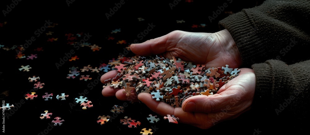 Fototapete Hand holds Puzzle. with copy space image. Place for adding text or design