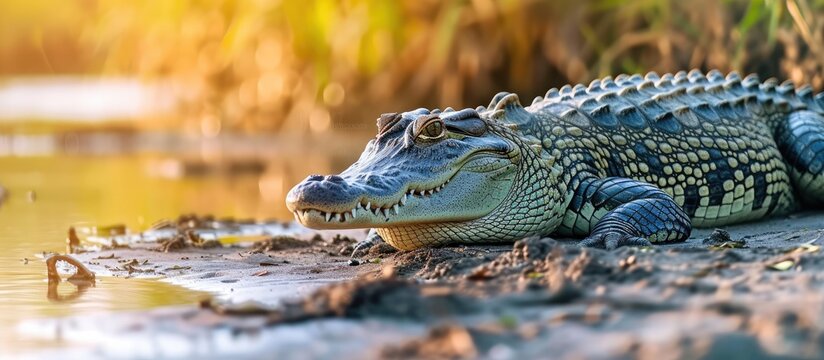 Saltwater crocodile in Kakadu Northern Territory Australia. with copy space image. Place for adding text or design