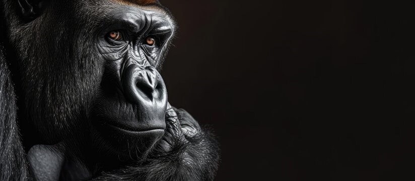 A large gorilla looking around. with copy space image. Place for adding text or design