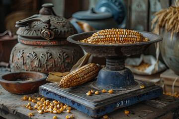 Historical household scales with corn