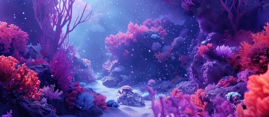 Enchanting sight turtle gracefully navigating coral realms a serene underwater duet where marine wonders and ancient beauty unite in tranquil harmony. with copy space image - obrazy, fototapety, plakaty
