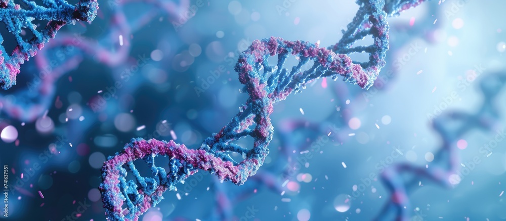 Leinwandbilder 3D Illustration Helix DNA molecule with modified genes Correcting mutation by genetic engineering Concept Molecular genetics. with copy space image. Place for adding text or design