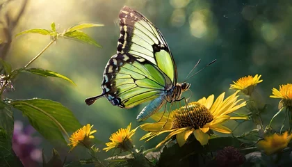 Zelfklevend Fotobehang Macro shots, Beautiful nature scene. Closeup beautiful butterfly sitting on the flower in a summer garden. © blackdiamond67