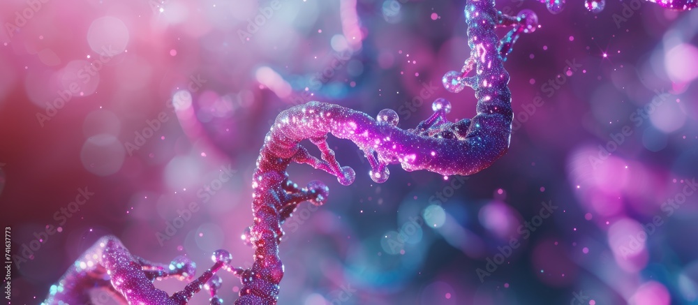 Poster RNA ribonucleic acid essential in the transport of the genetic message and the synthesis of proteins 3d illustration. with copy space image. Place for adding text or design