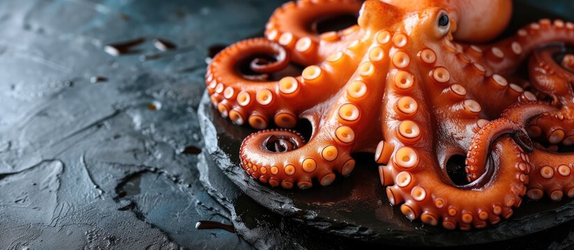Image of sliced live octopus dish in south Korea at a restaurant Fresh Korean seafood Popular healthy food. with copy space image. Place for adding text or design