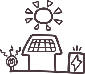 家庭での太陽光発電をイメージした家や太陽のイラスト