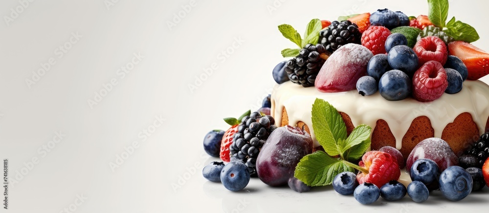 Aufkleber blueberry loaf pound cake with fresh blueberries. with copy space image. place for adding text or de