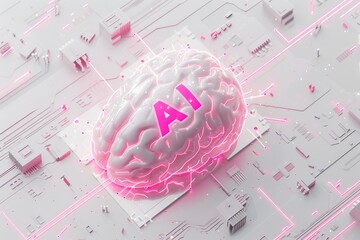 AI Brain Chip ai bias. Artificial Intelligence remote access human gene therapy mind circuit board. Neuronal network peripheral nervous system smart computer processor ram slots - obrazy, fototapety, plakaty