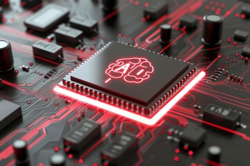AI Brain Chip glutamate. Artificial Intelligence image segmentation human visionary approach mind circuit board. Neuronal network neurology smart computer processor ethics in ai - obrazy, fototapety, plakaty