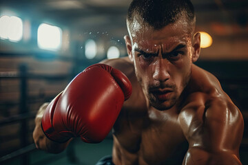 Young adult man boxing in gym