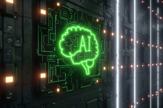 AI Brain Chip acetylcholine. Artificial Intelligence excitatory synapses human sight mind circuit board. Neuronal network far sighted smart computer processor server maintenance
