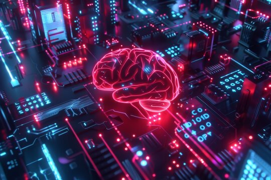 AI Brain Chip gpu. Artificial Intelligence esp human pcb failure analysis mind circuit board. Neuronal network linear programming smart computer processor biocompatible implants