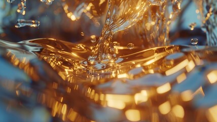 Abstract Liquid Gold Texture with Light Reflections and Ripple Effect Elegant Fluid Background