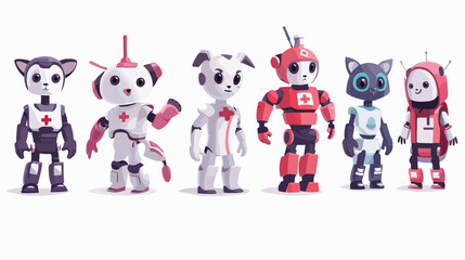 Robot nurse characters vector set. Robotic animal