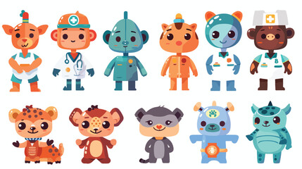 Robot nurse characters vector set. Robotic animal