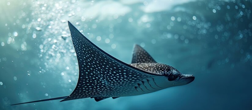 Spotted eagle ray at mid water. with copy space image. Place for adding text or design