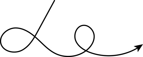 Hand drawn arrows. Hand drawn freehand different curved lines, swirls arrows. Curved arrow line. Doodle, sketch style. Isolated Vector illustration.