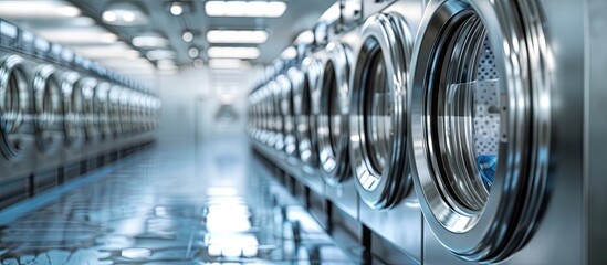 Industrial wash machine for washing a big amount of textiles. with copy space image. Place for adding text or design