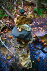 Autumn Cairn in Woodland with Bokeh Background
