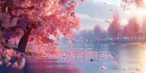 cherry blossoms，With Generative AI technology - obrazy, fototapety, plakaty