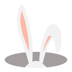 Cute Easter bunny, rabbit, hare ears sticking from the hole illustration. Hand drawn cartoon character, isolated vector. Flat style design. Holiday clip art, seasonal card, banner, poster, element