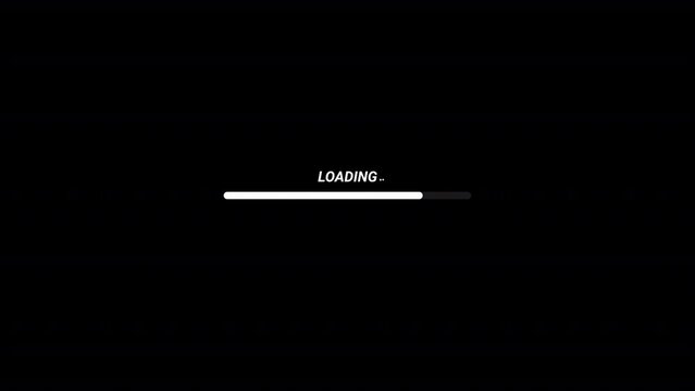 progress bar animation, percentage loading on a black background Loading buffer progress bar. White download UI interface on a black background. Load status indicator from 0 to 100% percent.