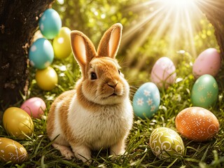 easter bunny with easter eggs