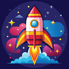 Spaceship icon in flat design. Vector illustration.