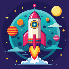 Spaceship icon in flat design. Vector illustration.