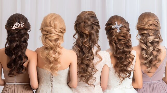 Collection of wedding hairstyles. Beautiful girls. Beauty hair.