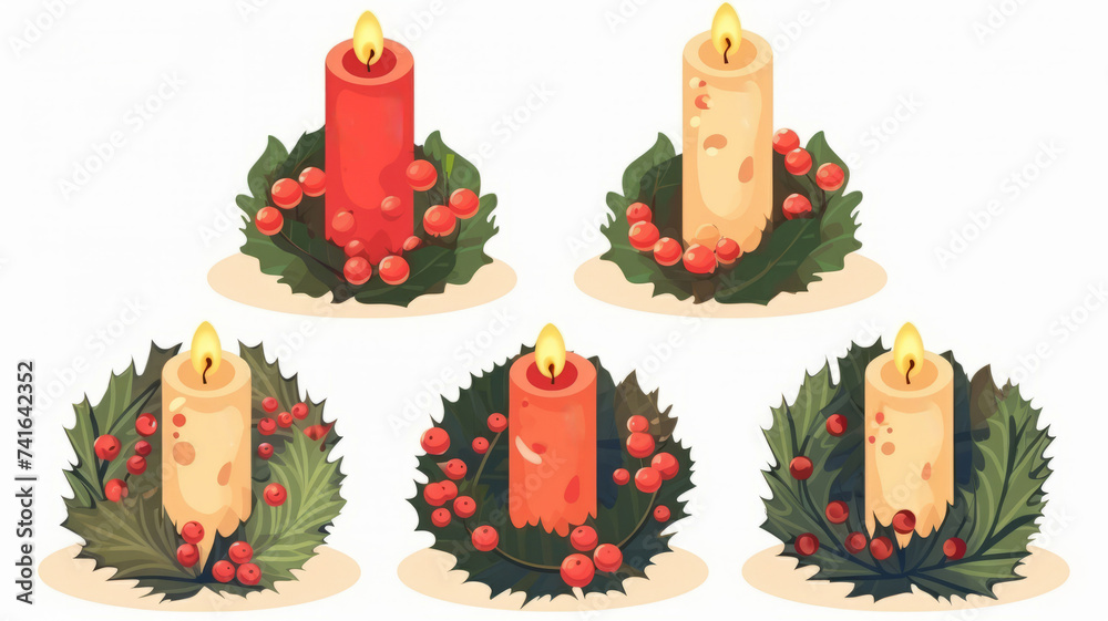 Wall mural illustration set of different advent wreath with burning candles