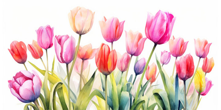 pastel watercolor tulip flowers as floral illustration