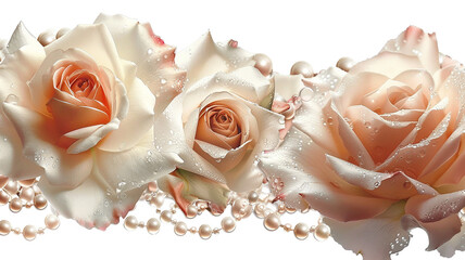 Opulent roses draped in pearls, a testament to timeless beauty and romance. on transparent background.  