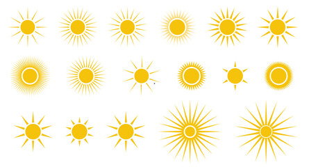 Set of Sun symbols and signs. Vector illustration - obrazy, fototapety, plakaty