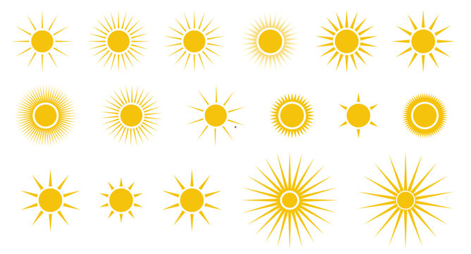 Set of Sun symbols and signs. Vector illustration