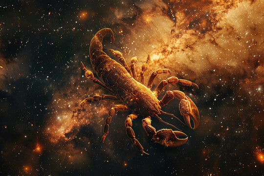 "Scorpius Zodiac Sign in Celestial Nebula: Astrology Calendar with Esoteric Horoscope and Fortune-Telling Concept