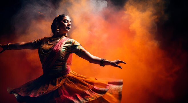 Expressive Kathak: An Indian Dancer, Adorned in Vibrant Traditional Attire, Unleashes Raw and Confrontational Moves, Creating an Explosive Performance with Intense Drama and Elegance.

