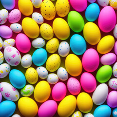 Colorful easter eggs, top view - 741645587