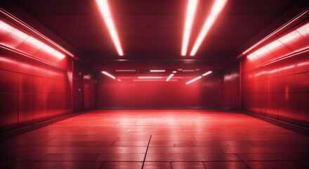 Empty underground background with red lighting